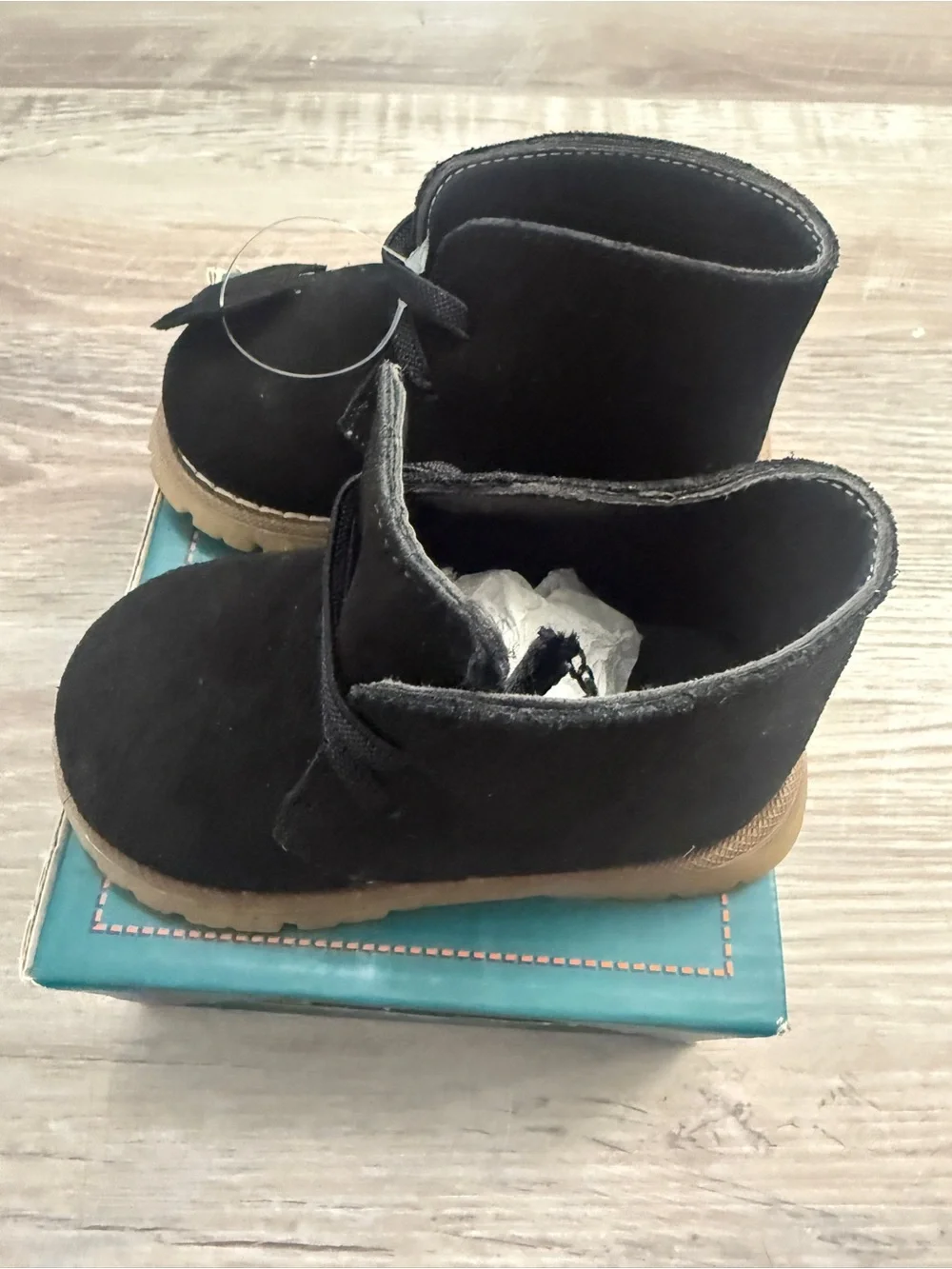 Kids Black Suede Ankle Boots with Tan Sole
